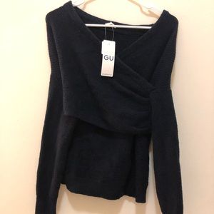 Navy blue soft ribbed wide neck sweater